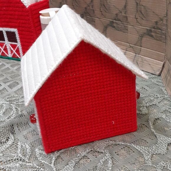 Vintage 2-pcHandmade Needlepoint plastic Canvas barn and 3D birdhouse collection - Picture 8 of 13